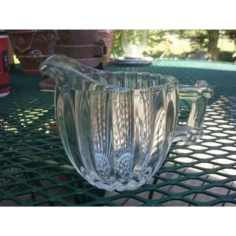 Jeannette Glass National Clear Depression Glass Creamer Ribbed Dot Design Vtg